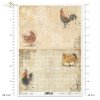 hens, chickens, cockerel, rooster with chicks, proud rooster and lonely hen, interesting background with various ornaments, pastel background, farm animals, Henne, Hühner, Hähne, Henne mit Küken, stolzer Hahn